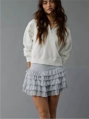 AE High Waisted Ruffle Mini Skort - Light Blue